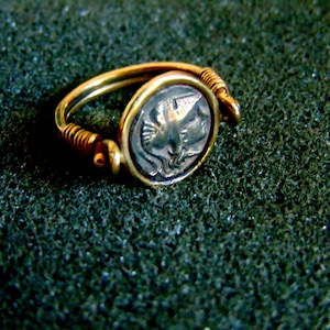 Stunning 14k gold ancient coin ring-Athena Goddess  gold ring-Gold 585 coin replica ring-Ancient Greek ring-Artisan jewelry-Greek art