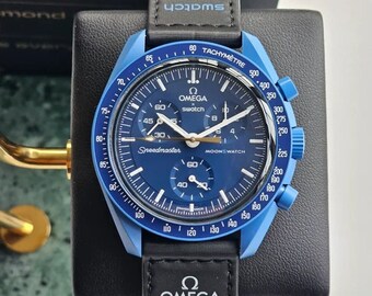 Omega X Swatch Mission To Neptune SO33N101-108 (Moonshine™ Gold – Blue Moon) Armbanduhr, Herrenuhren, Herrenuhr, Geschenk für Ihn