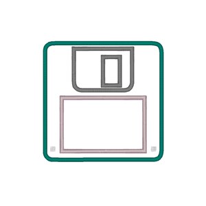 K&ouml;nnte beinhalten: Eine gr&uuml;ne umrandete Diskette mit einem grauen Quadrat und Rechteck in der Mitte.