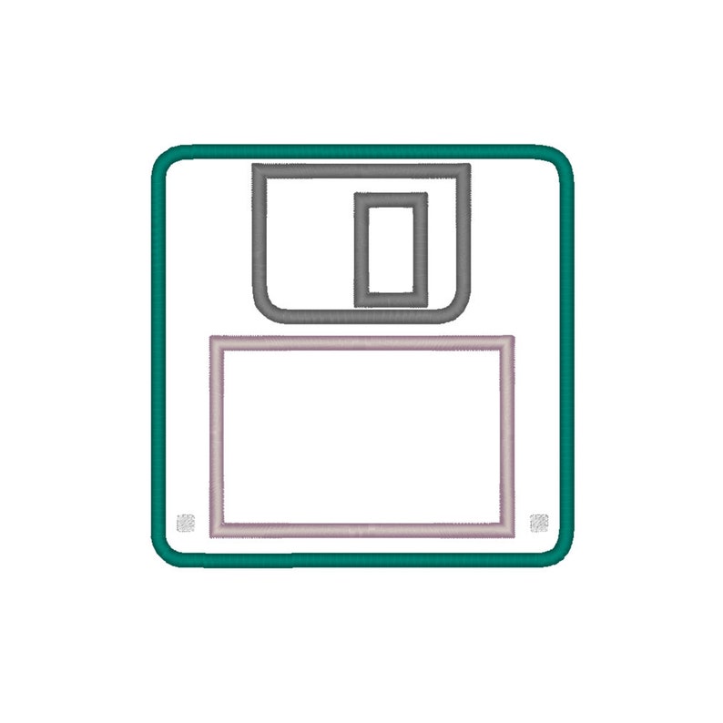 K&ouml;nnte beinhalten: Eine gr&uuml;ne umrandete Diskette mit einem grauen Quadrat und Rechteck in der Mitte.