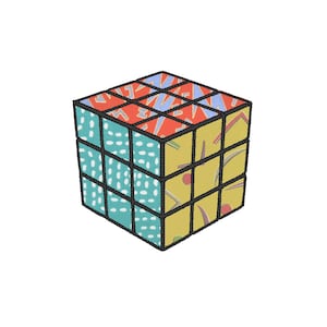 Rubik&#39;s Cube 80s Embroidery Applique Design Pattern for Machine retro game Pop Culture mid century vintage funky square icon rubix rubik