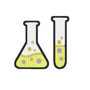 Chemie is Cool stoffen borduurwerk ontwerppatroon voor Machine bekerglazen bekerglas lab crazy professor geek nerd wetenschap