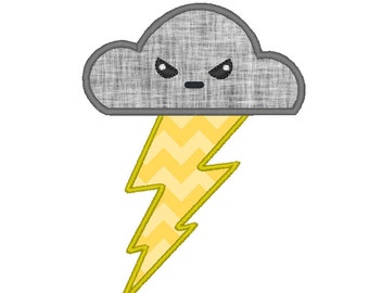 Lightning Bolt Thunder Cloud Applique Embroidery Design Pattern for Machine Sewing Super Cute Kawaii japanese style weather