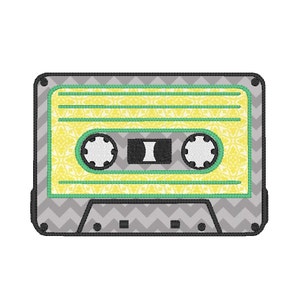 80s Cassette Tape Applique Embroidery Design Pattern for Machine retro music record Pop Culture mid century vintage funky