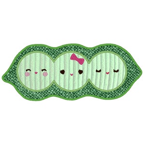 Girl 3x Peas in a Pod Applique Embroidery Design Pattern for Machine Sewing Super Cute Kawaii japanese style food