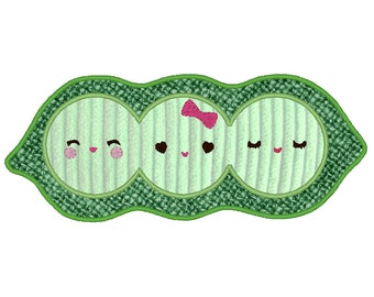 Girl 3x Peas in a Pod Applique Embroidery Design Pattern for Machine Sewing Super Cute Kawaii japanese style food