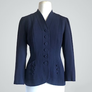 Vintage Early 1950s Blue Gabardine Tailored Blazer With Button Detail ...