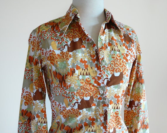 Vintage 60s design shirt  Novelty Print  Shirt Top   novelty print  Pattern blouse  Vintage Fashions  50s  1960s  Retro ladies Blouse