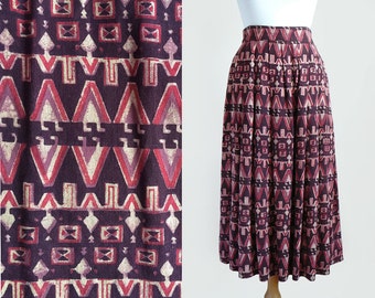 Vintage 80's India Made High Waisted Batik Print Cotton Pleated Midi Maxi Skirt by Anokhi / Small-Medium