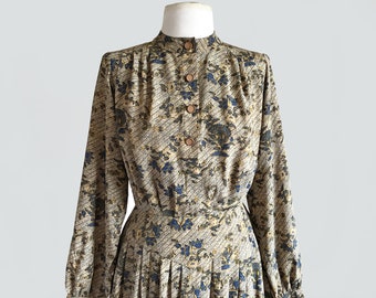 Vintage 70s Jean-Louis Scherrer Paris Numbered Silk Floral Print Midi Dress / Small