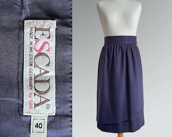 Vintage 80s ESCADA Wool Faux Wrap High-Waist Midi Skirt / Medium