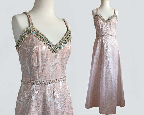 Vintage 60s Pink Metallic Brocade & Beaded Sequin