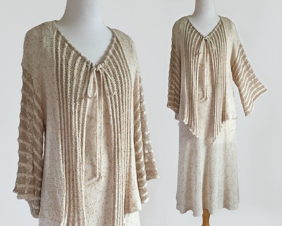 Vintage 70s Designit Hand Knit Dress & Cardigan Tw