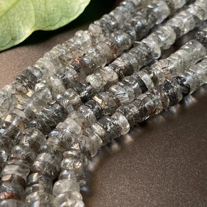 Black Rutile Quartz Gemstone Beads: Polished Button Shape, 5/4mm