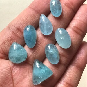 7 Pieces Natural Aquamarine gemstone cabochon handmade polished size 15X14 To 14X8 MM use for jewelry making SKU A-25 | Jewelry making