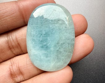 Natural Aquamarine Cabochon | Handmade Polished Blue Beryl Gemstone