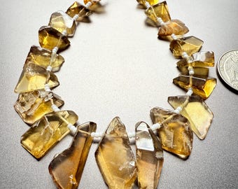 Citrine Nugget Beads: Polished Rough Gemstone Strand, 8 Inches