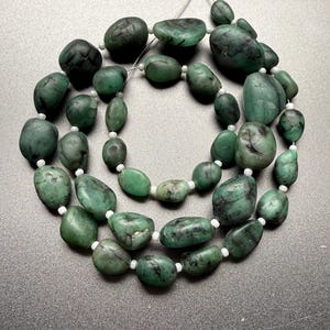 Matte Emerald Nugget Beads: Raw Gemstone Jewelry Making Strand