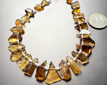 Citrine Nugget Beads: Polished Rough Gemstone Strand, 8 Inches