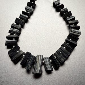 Natural Black Tourmaline Rough Beads | Raw Crystal Nugget Beads | Chunky Gemstone Beads for Jewelry Making | Healing Crystal Beads Strand