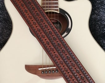 Hand Carved Leather Guitar Strap, Custom and Personalized options with Your Initials, adjustable