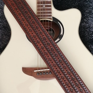 Hand Carved Leather Guitar Strap, Custom and Personalized options with Your Initials, adjustable