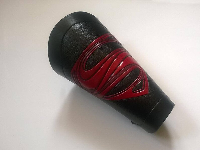 Hand Carved Leather Archery Bracer, Armguard,wristband. Superman Design.LARP image 3