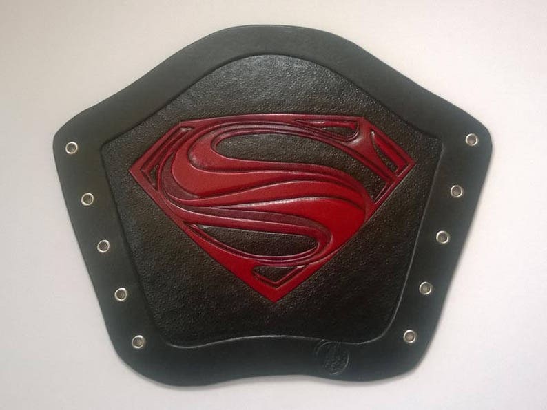 Hand Carved Leather Archery Bracer, Armguard,wristband. Superman Design.LARP image 2
