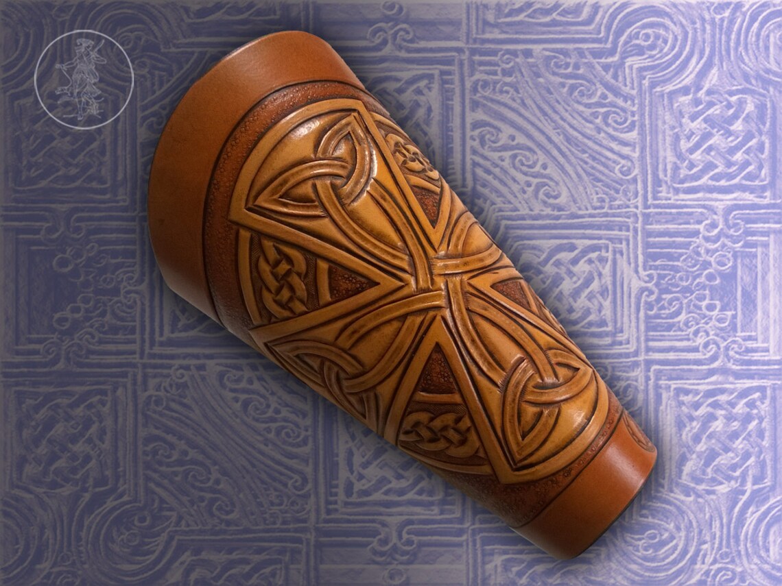 Hand Carved Leather Archery Bracer Armguard Celtic Cross Etsy