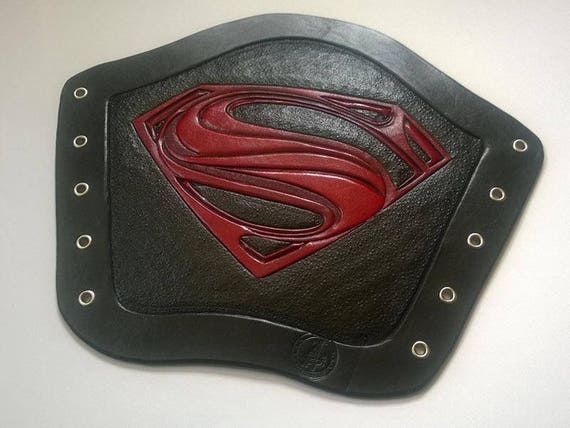 Hand Carved Leather Archery Bracer, Armguard,wristband. Superman Design.LARP