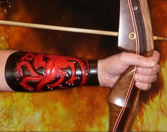 Leather Archery Bracer, Hand Tooled Arm guard. Game of thrones,house Targaryen