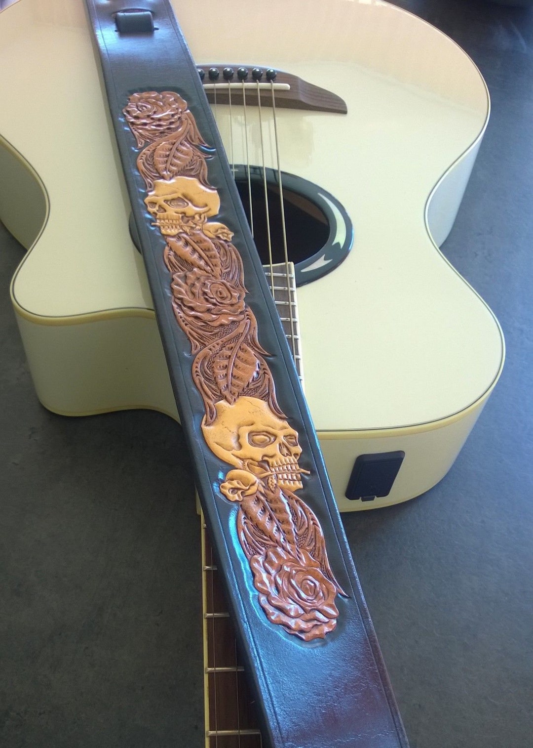 Carved Leather Guitar Strap, Hand Tooled, Can Be Personalized With Your