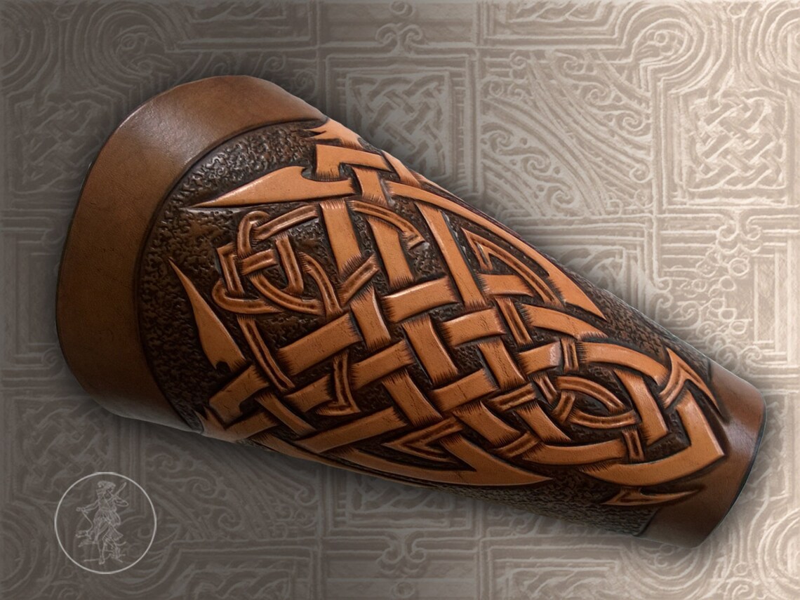 Hand Carved Leather Archery Bracer Armguard Celtic Lions Etsy UK