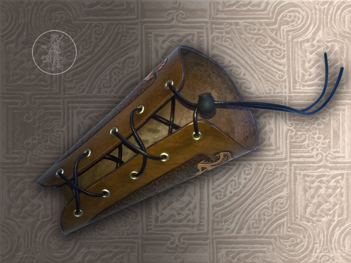 Hand Carved Leather Archery Bracer Armguard Celtic Lions Etsy UK