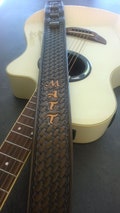 Hand Carved Leather Guitar Strap, Custom and Personalized options, adjustable Personalized with Your Name, For Acoustic or Electric product logo