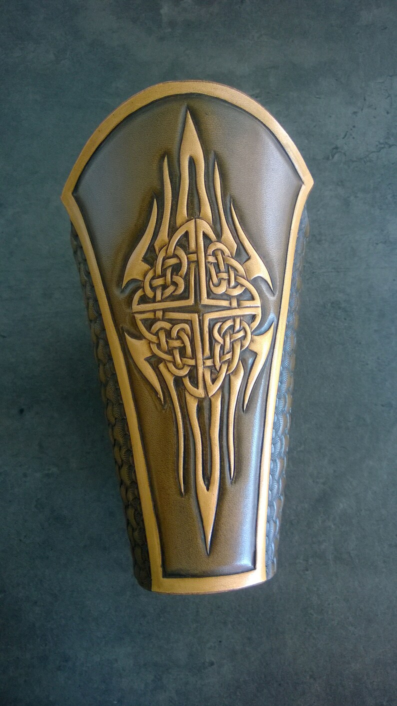 Hand Carved Leather Archery Bracer Armguard. Celtic Flame Etsy