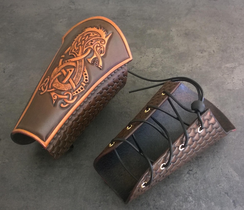 Pair of Hand Carved Leather Archery Bracers Armguard. Celtic Etsy