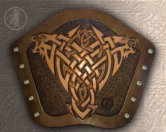 Hand Carved Leather Archery Bracer, Armguard Celtic Lions Design LARP