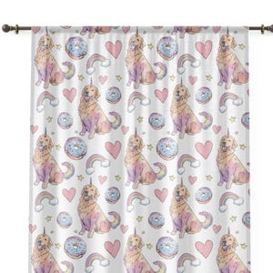 Golden Retriever Unicorn Dogs with Donuts Rainbow and Heart Starts Window Curtain for Little Girl Nursery Decor Room