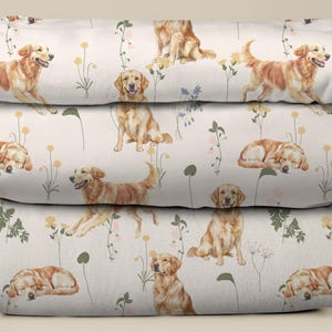 Golden Retriever Flowers Dog Floral Fabric (Combed Cotton Prima) - Summer Textile Home Decor, Wildflowers Fabric