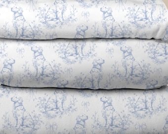 Golden Retriever Light Blue Toile Floral Bow Dog Fabric (Combed Cotton Prima) - Flower Fabric, Little Baby Boy Nursery Fabric