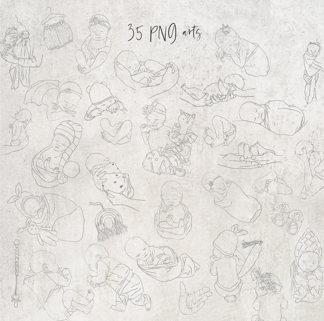 Newborn Line Arts Clipart Baby Line Drawing PNG Newborn Etsy