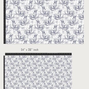 Golden Retriever Dark Navy Blue Toile Floral Bow Dog Fabric