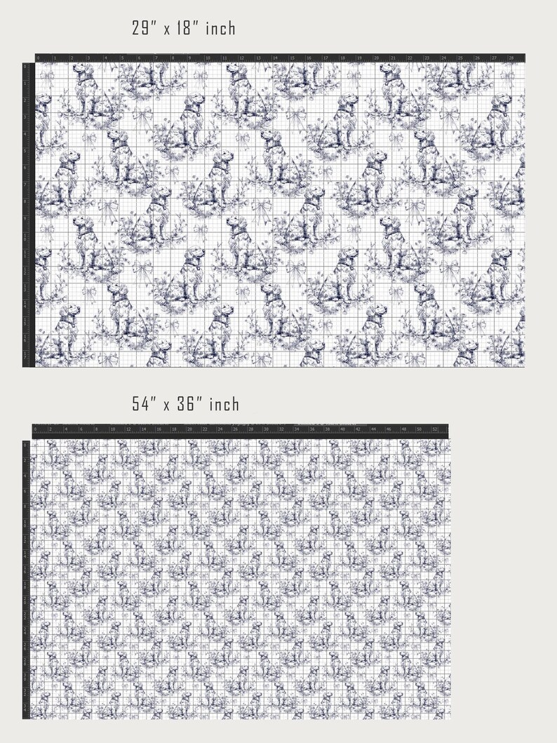 Golden Retriever Dark Navy Blue Toile Floral Bow Dog Fabric