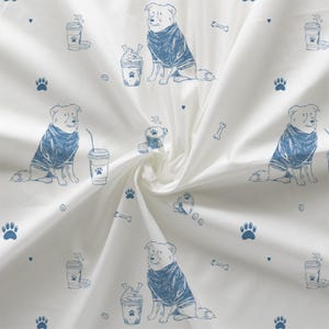 Border Collie Autumn Dog Coffee Treats Fabric (Combed Cotton Prima) - Toile Fabric, Cozy Fall Little Boy Fabric, Puppy Lover