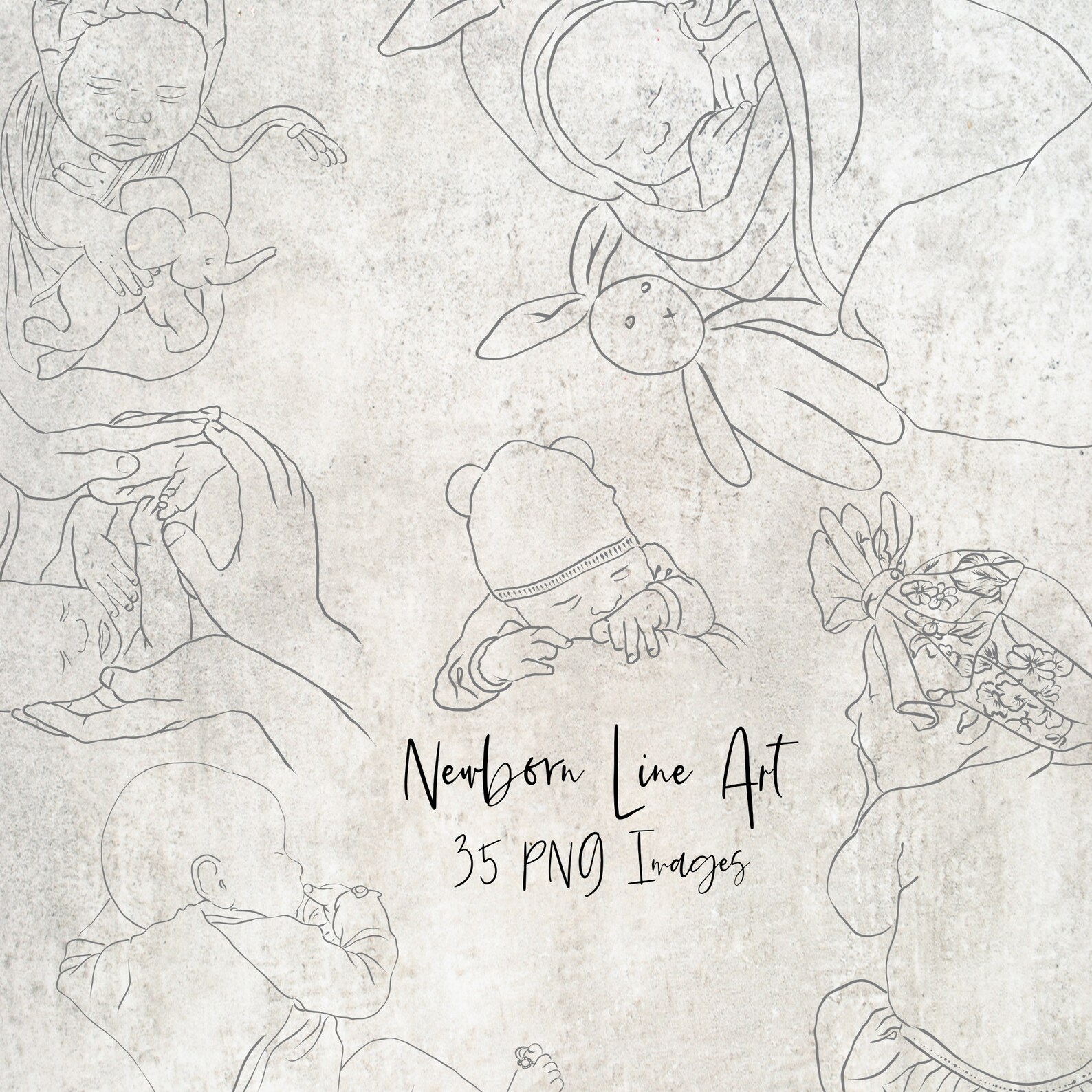 Newborn Line Arts Clipart Baby Line Drawing PNG Newborn Etsy