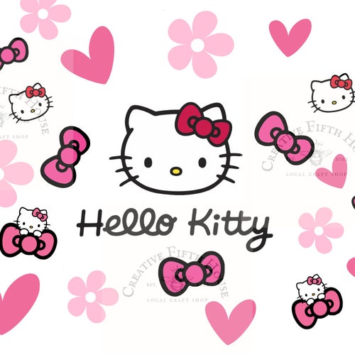 Pink Kitty Flowers and Hearts 16oz Glass Can Wrap PNG Etsy