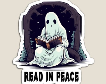 Read in peace sticker | Funny bookish sticker | Reading time sticker | Hydroflask decal | Water bottle sticker | Ghost sticker | Halloween