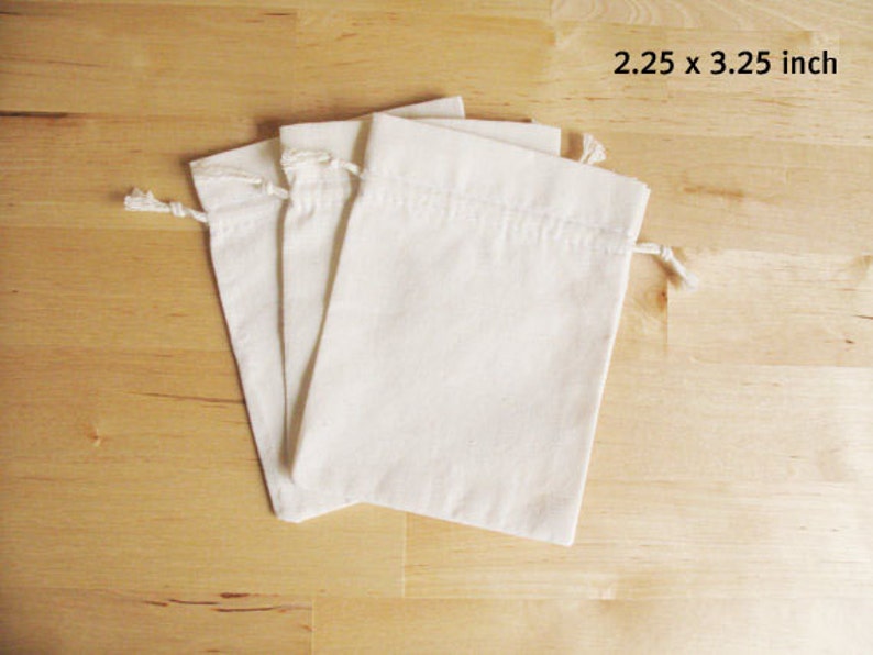 Tiny Small Plain Muslin Bag 2.25 X 3.25, Hand Stamped Muslin Bags