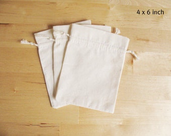 Small Plain Muslin Bag 4" x 6", Hand Stamped Muslin Bags, Premium Cotton Muslin Bags, Natural Cotton Muslin Drawstring Bags * 12 pcs